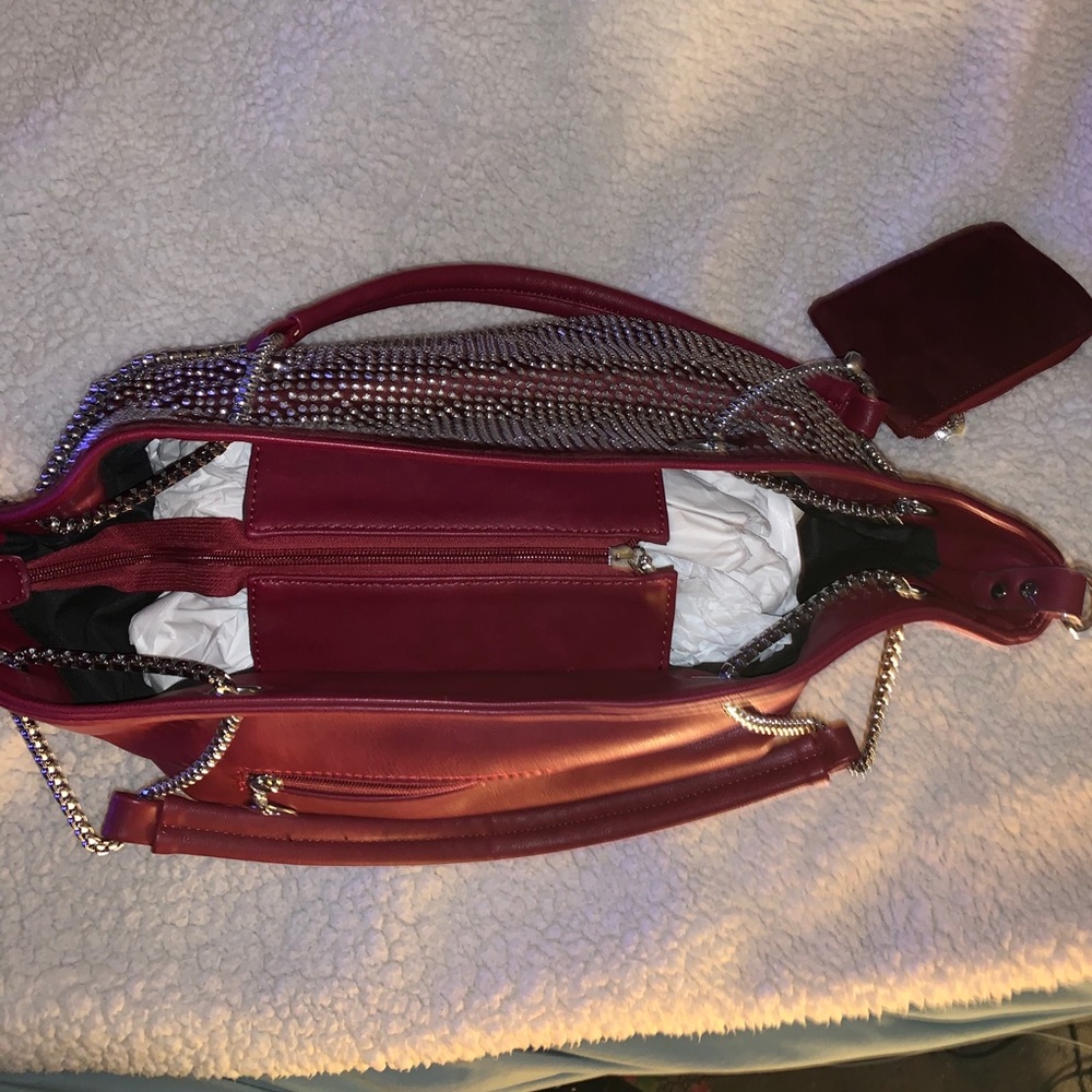 New Burgundy Handbag with Studs on the front